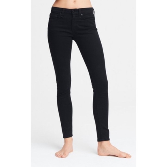 Rag & Bone No Fade Black Cate Mid-Rise Raw Hem Skinny Jeans EUC Size 26 - Picture 1 of 12